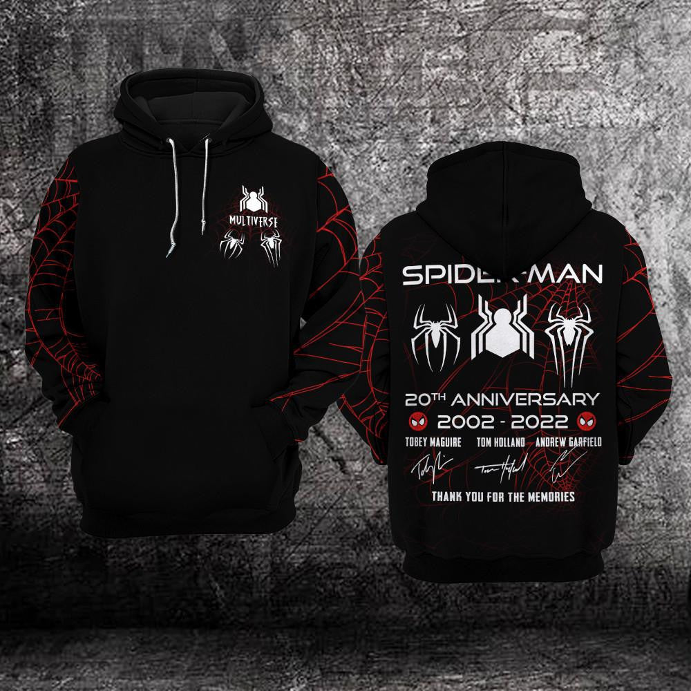 Spider Man 20th Anniversary 2002 2025, 3 Spider-man Multiverse Signature All Over Print Hoodie